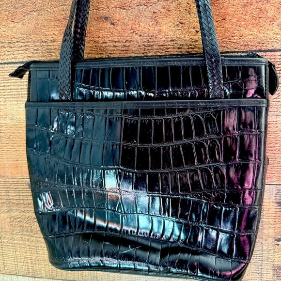 Brighton Black Croc Embossed Leather Tote Shoulder Bag - Picture 4 of 13